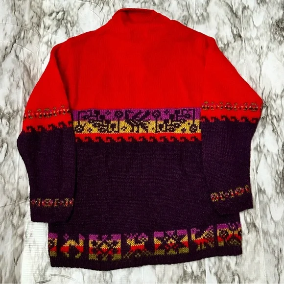 United Colors Of Benetton Red and Purple Turtleneck Sweater Cabincore 90s Vibes - Picture 8 of 9